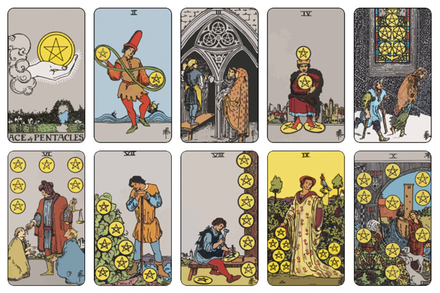Ý nghĩa 78 lá bài Tarot theo chuẩn Rider Waite Smith 22 Những lá ẩn phụ thuộc bộ ẩn Pentacles.