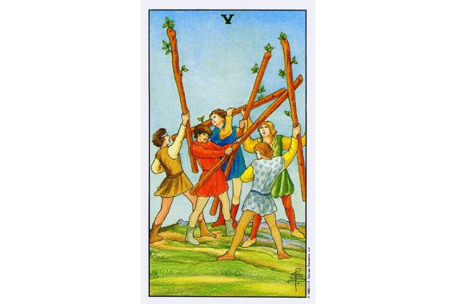 Ý nghĩa lá bài Five Of Wands trong Tarot theo chuẩn Rider Waite Smith 4 lá bài Five Of Wands trong Tarot theo chuẩn Rider Waite Smith