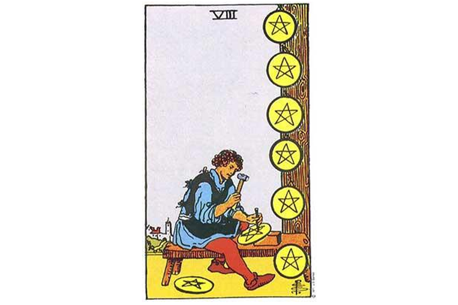 Ý nghĩa lá bài Eight Of Pentacles trong Tarot theo chuẩn Rider Waite Smith 4 Lá bài Eight Of Pentacles trong Tarot theo chuẩn Rider Waite Smith