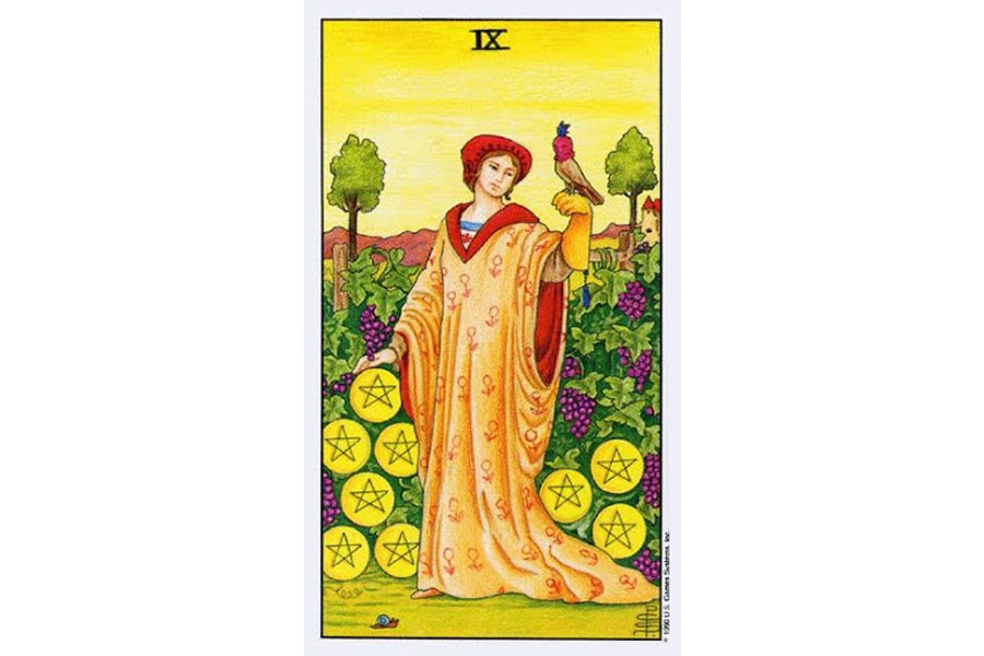 Ý nghĩa lá bài Nine Of Pentacles trong Tarot theo chuẩn Rider Waite Smith 4 Lá bài Nine Of Pentacles trong Tarot theo chuẩn Rider Waite Smith