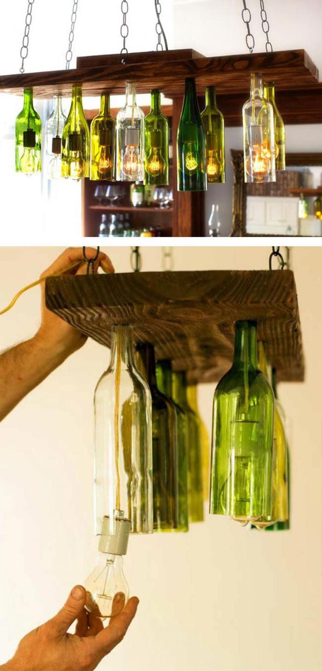 Top 10 ý tưởng tái chế đồ cũ thành đồ trang trí đẹp mắt 17 Làm đèn treo từ những chai thủy tinh cũ