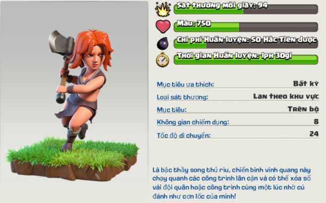 Valkyrie Clash of Clans 6 Thông số Valkyrie cấp 1