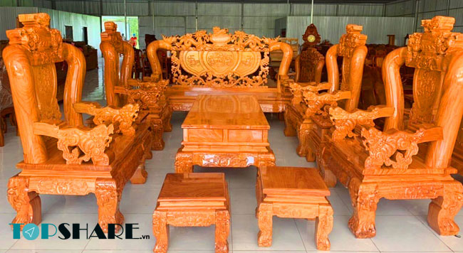 Mẫu bàn ghế gõ đỏ tay 20 dành cho phòng khách đẹp nhất hiện nay 41 Bộ bàn ghế gõ đõ tay 20 với 5 ghế 2 đôn và 1 bàn lớn