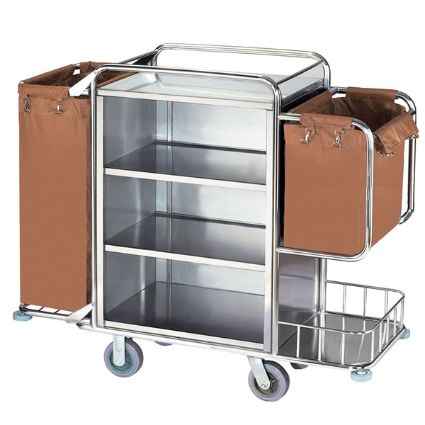 Top 6 mẫu Xe thu dọn đồ dơ tốt nhất hiện nay 16 Xe dọn phòng inox 3 tầng 2 túi C-109