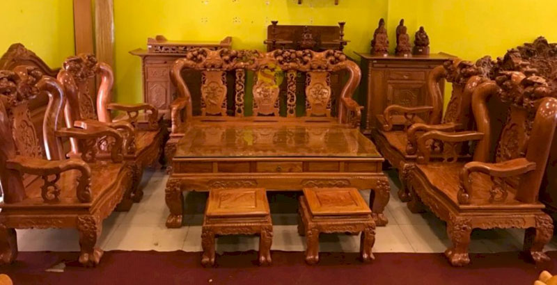 TOP 10+ Bộ bàn ghế gỗ hương đá tay 12 đẹp và sang trọng nhất hiện nay 20 Bộ bàn ghế gỗ đá hương chạm đào 10 món tay 12