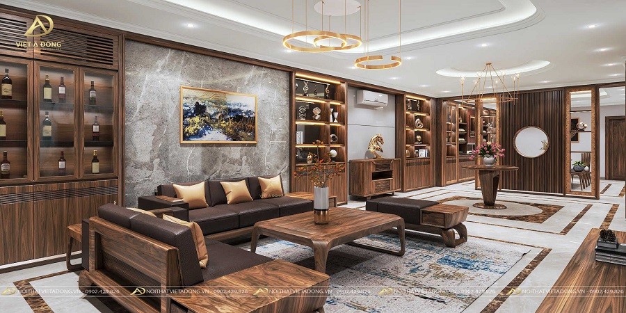 10+ Mẫu thiết kế nội thất từ gỗ óc chó đẹp cho phòng khách 41 Nội thất phòng khách gỗ óc chó sang trọng