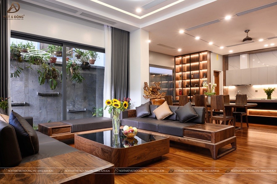 10+ Mẫu thiết kế nội thất từ gỗ óc chó đẹp cho phòng khách 28 Sofa gỗ óc chó chữ U