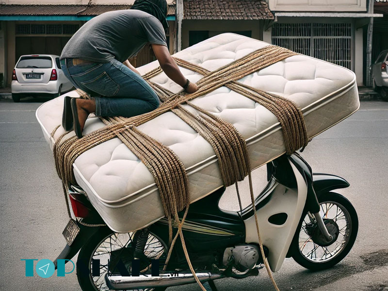 Hướng dẫn vận chuyển nệm bằng xe máy an toàn và hiệu quả 8 Hướng dẫn vận chuyển nệm bằng xe máy an toàn và hiệu quả 4