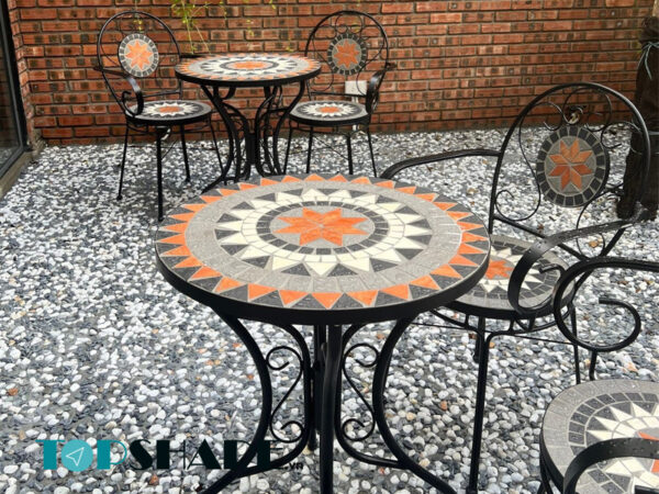 Bàn ghế sắt mặt đá Mosaic